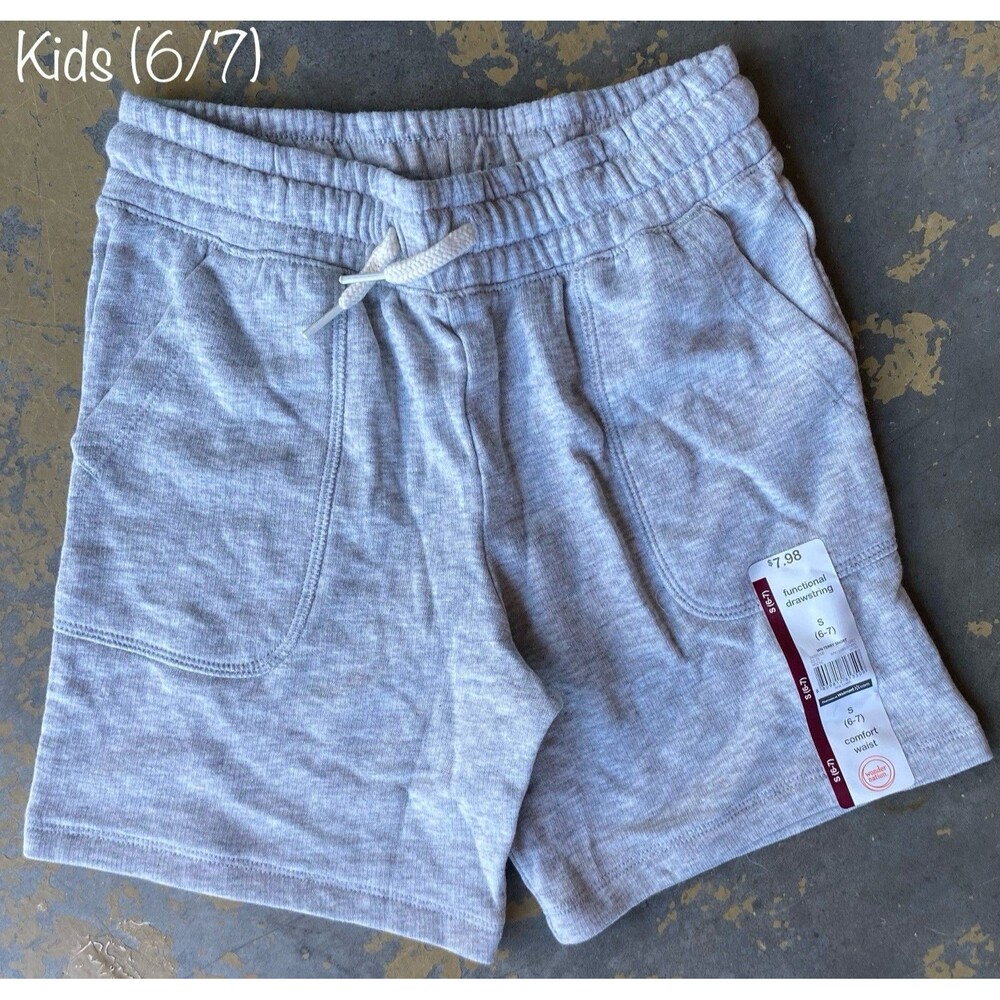 Wonder Nation Kids Small 6/7 Grey French Terry Shorts Functional Drawstring NWT